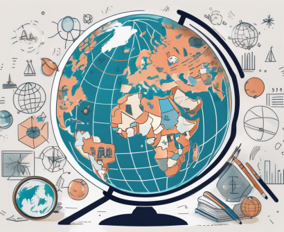 A globe with various school icons scattered across it