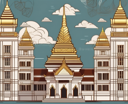 A few prestigious school buildings in thailand with a background of thai cultural elements