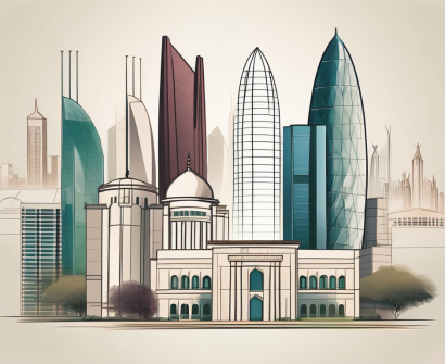 Five different school buildings representing various architectural styles from around the world