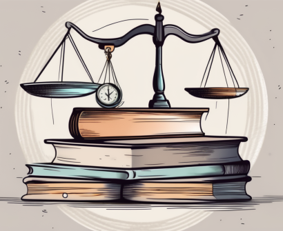 A heavy stack of books and papers teetering on one side of a scale