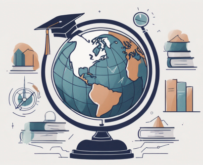 A globe surrounded by five steps leading upwards