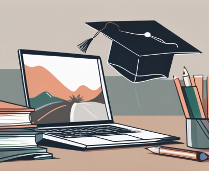 A laptop with a graduation cap on it