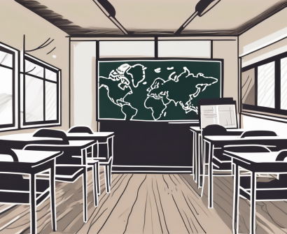 A classroom setting with a mix of thai cultural elements and teaching tools