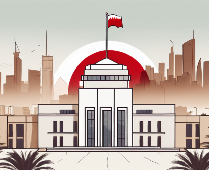 An international school building with a bahraini flag flying on top
