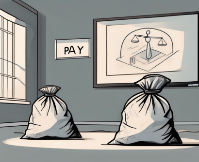 A heavy sack labeled 'workload' and a lighter sack labeled 'pay' on a balanced scale