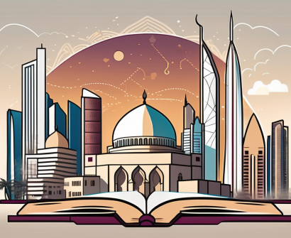 The qatari landscape with iconic landmarks like the museum of islamic art and skyscrapers of doha