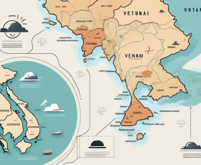 A map of vietnam with four distinct zones