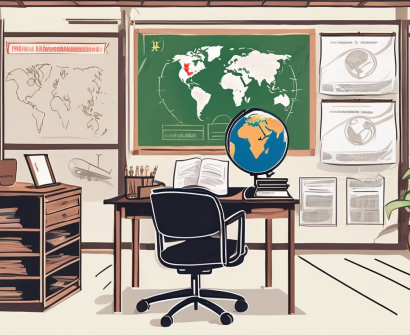 A classroom setting in vietnam with a teacher's desk