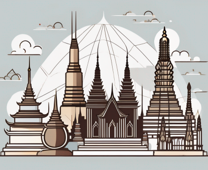 A thai baht symbol incorporated into a skyline of bangkok