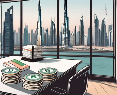A classroom setting in dubai with a view of the city's iconic skyline in the background