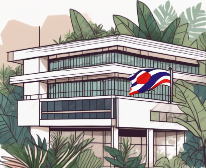 A modern international school building in bangkok with a thai flag flying