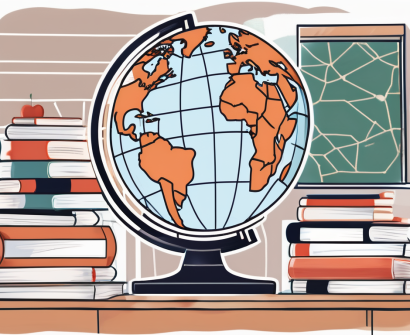 A globe with various countries highlighted and a stack of books and a teacher's cap placed on the country with the highest demand for ipgce teachers