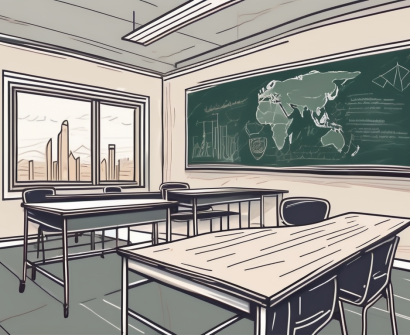 A classroom setting with a chalkboard