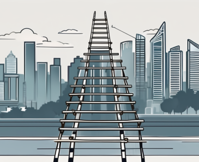 A ladder ascending towards a skyline of singapore