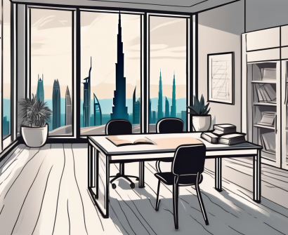 A classroom setting in dubai with a teacher's desk
