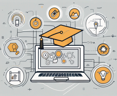 A laptop displaying a graduation cap