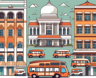 A diverse array of school buildings representing different international schools